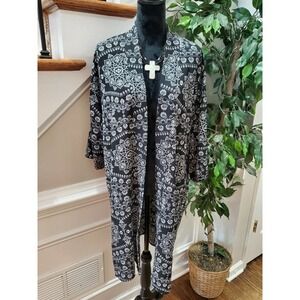 Sunny +74 Women's Black Floral Polyester Long Sleeve Open Front Long Cardigan XS